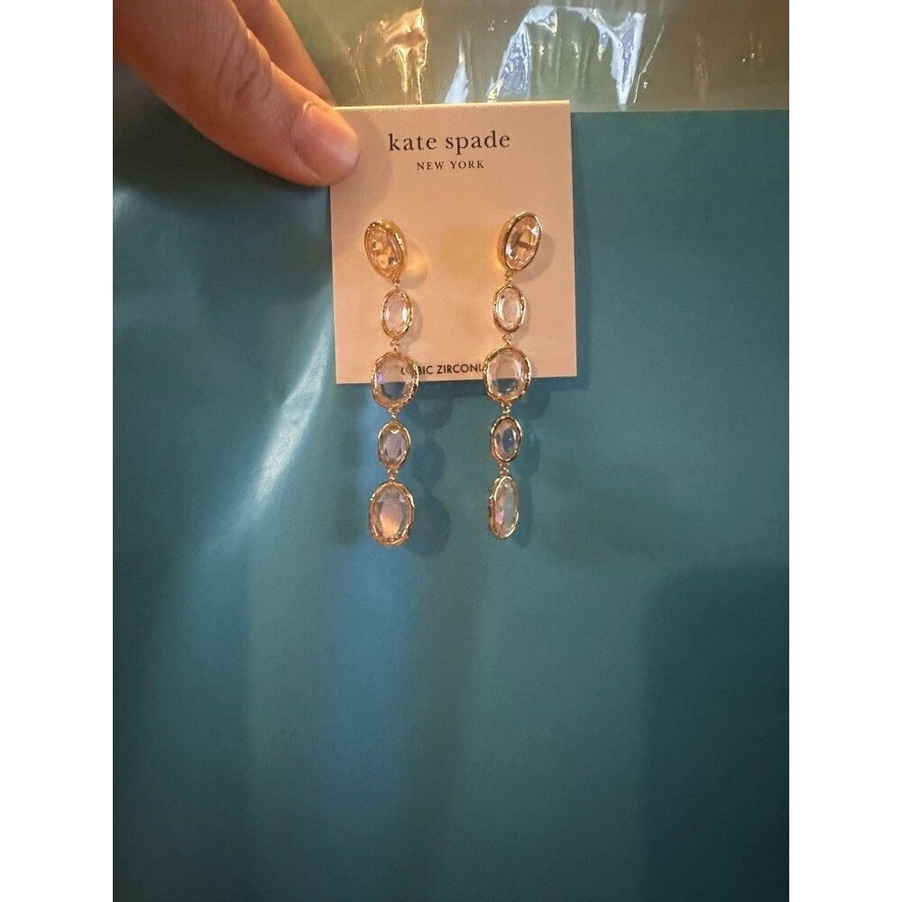NWT Kate Spade High Shine Linear Earrings Clear Multi Cubic Zirconia